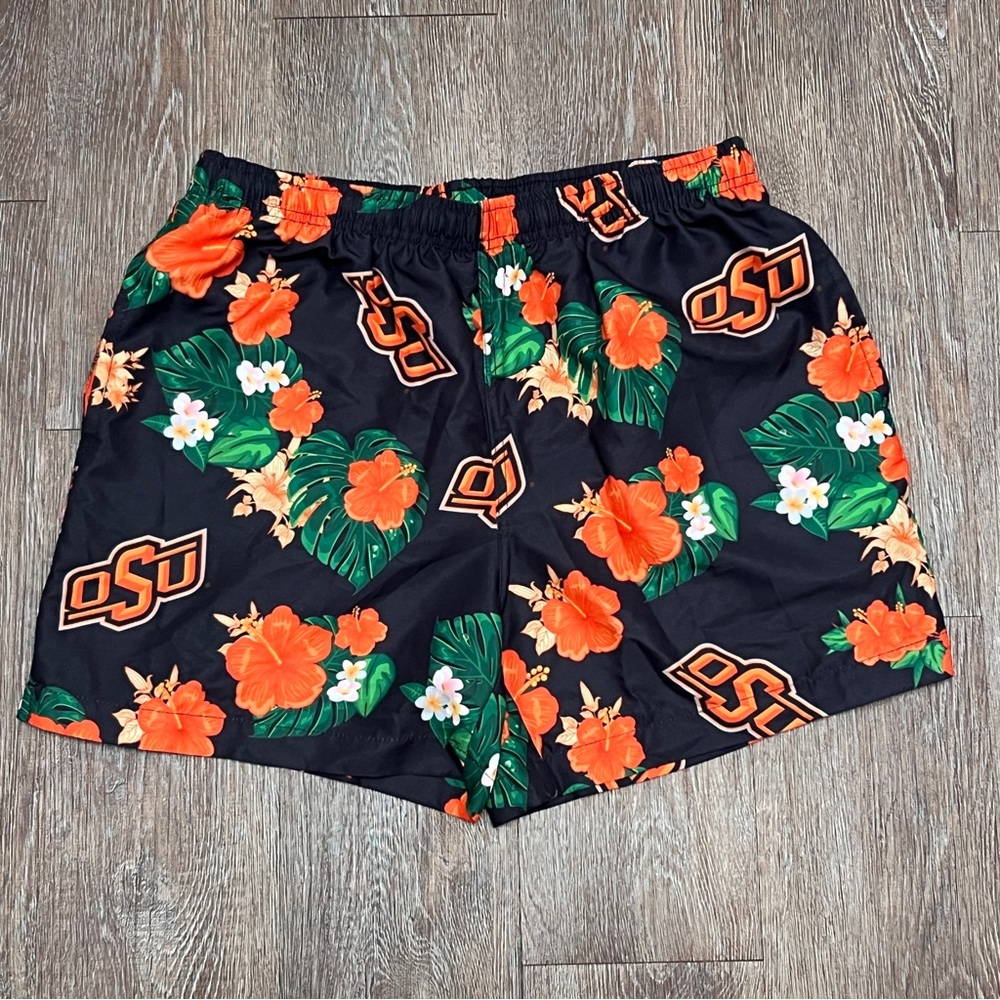 Oklahoma State Cowboys OSU Tropical Floral Swim Trunks Black Orange | Size: L